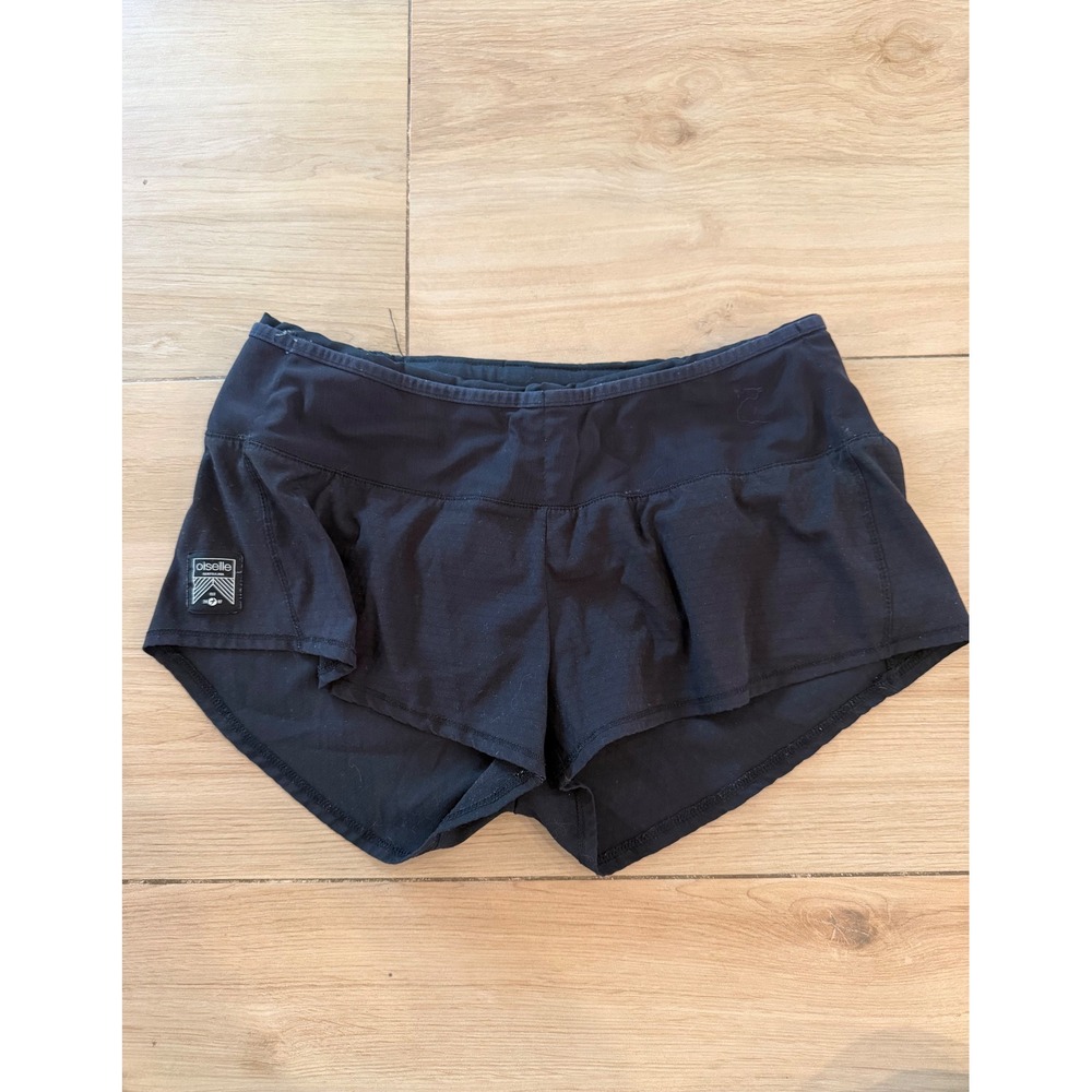 Oiselle Womens Black Running Shorts with Rear Zip Pocket and Mesh Waistband